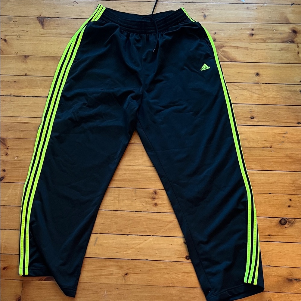 Adidas men’s Black Joggers with Neon Yellow Stripes